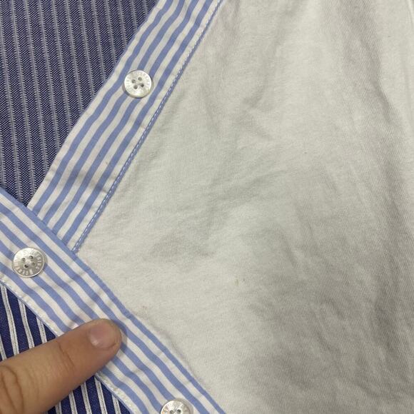 Opening Ceremony Medium Asymmetric Button Stripe Top Pale Blue Multi Cotton - Picture 3 of 9